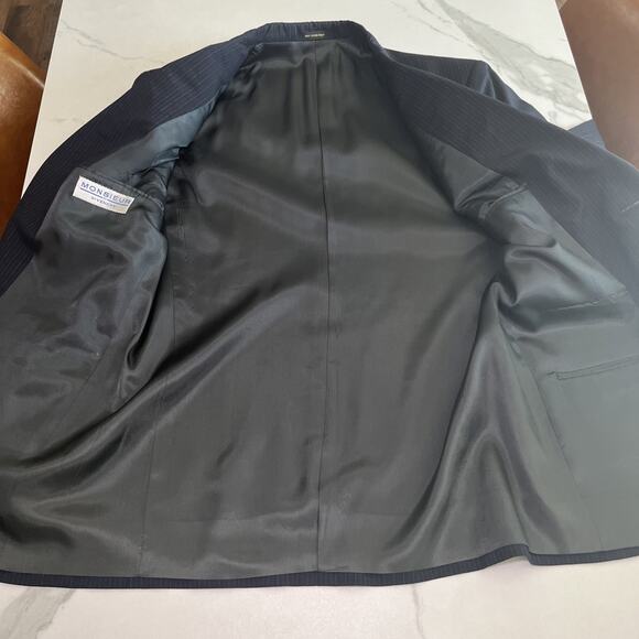 Vintage Givenchy Monsieur Blazer 40R Wool Navy Blue Pinstripe USA Sport Coat - Picture 12 of 14